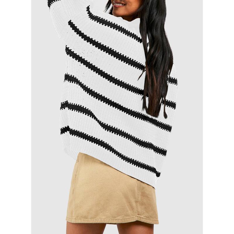 Dokotoo CHUNKY OVERSIZED STRIPE V NECK JUMPER women's pullover sweater