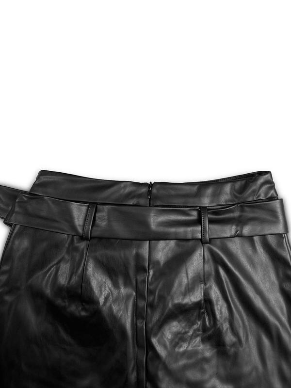 Women's Solid Color PU Leather Skirt, Elegant Fashion Casual Mini Skirt for Daily Outdoor Wear, Ladies Bottoms for All Seasons