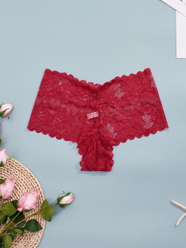 Plus Size 4pcs Solid Sheer Floral Lace Knicker, Casual Comfortable Breathable Panties for Daily Wear, Women's Underwear for All Seasons