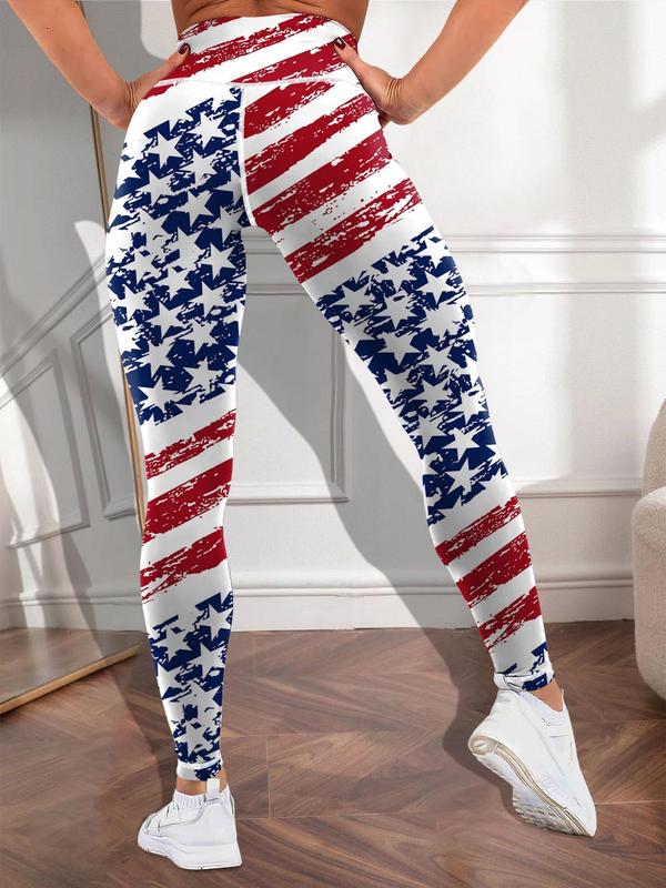 Women's Flag Print High Waist Leggings, Casual Comfy Breathable Skinny Pants for Daily Wear, Ladies Bottoms for All Seasons