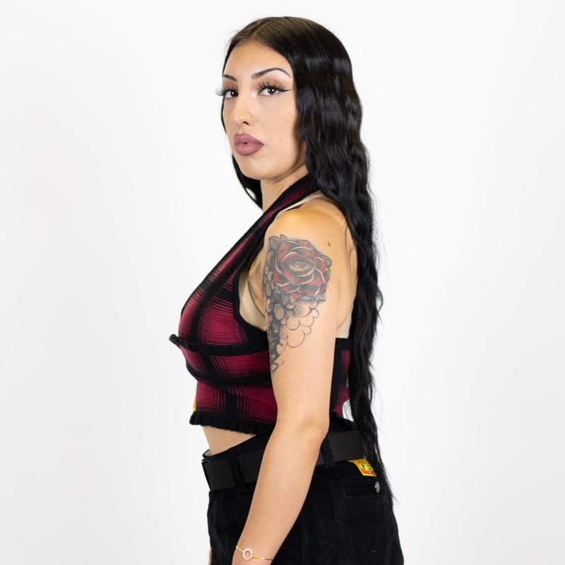 FB County Flannel Backless Halter Top