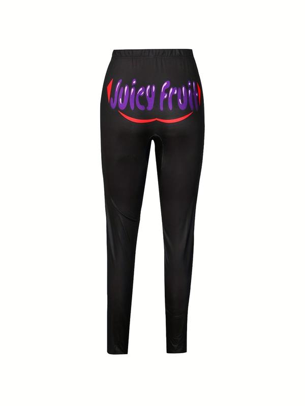 Women's Letter Print Skinny Pants, Casual Comfy Elastic Waist Leggings for Daily Wear, Ladies Bottoms for Spring & Fall