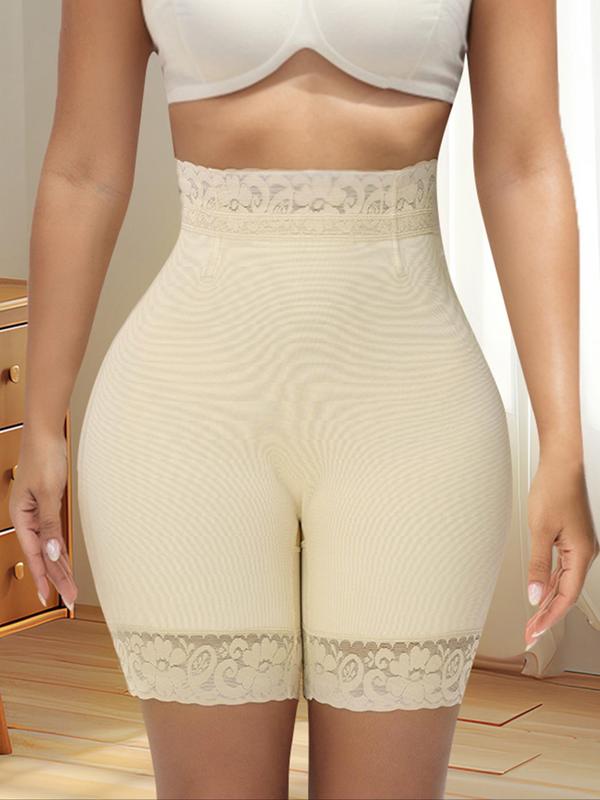 Women's Contrast Lace Shapewear Shorts, High Stretch Tummy Control Butt Lifting Shapewear Bottoms,  Waist Trainer Body Shaper, Ladies Shaper for Daily Wear