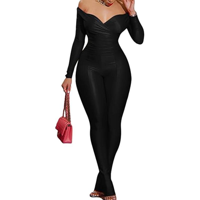 2 Piece Outfits for Women Sexy Off Shoulder Tops Bodycon Flared Pant Sets Club Outfits Tracksuit Womenswear Overalls Womenswear Overalls