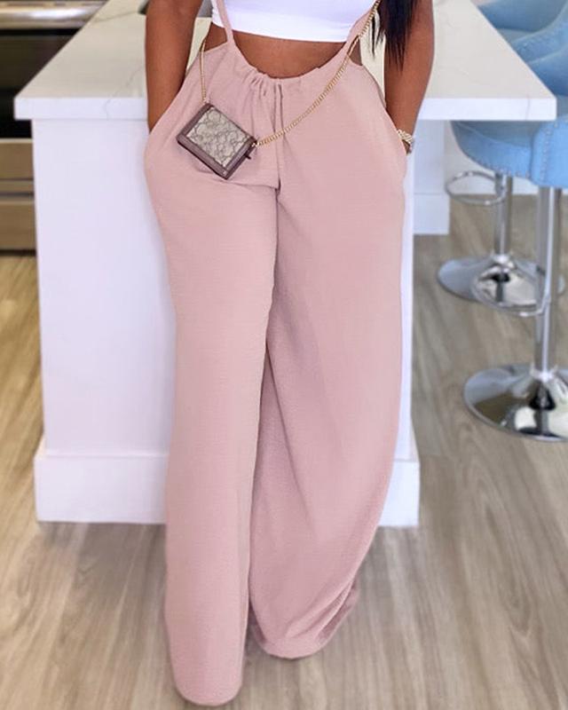 Chicme Drawstring Wide Leg Suspender Jumpsuit priscillapantswideleg Comfortable Fit Sleeveless Womenswear