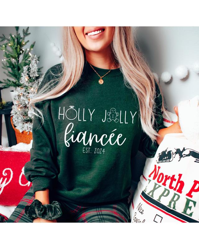 Fiance Christmas Couple Crewneck Sweatshirt Fiancee Matching Christmas Shirt Engagement Gift Proposal Gift Crewneck Sweatshirt