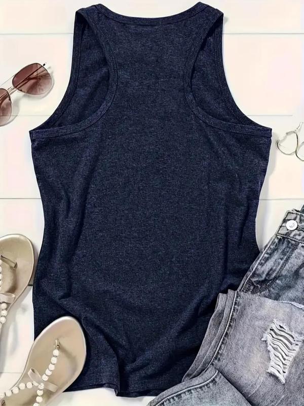 Women's Cartoon Sun Print Round Neck Tank Top, Casual Sleeveless Top, Summer Tops, Ladies Summer Clothes for Daily Wear