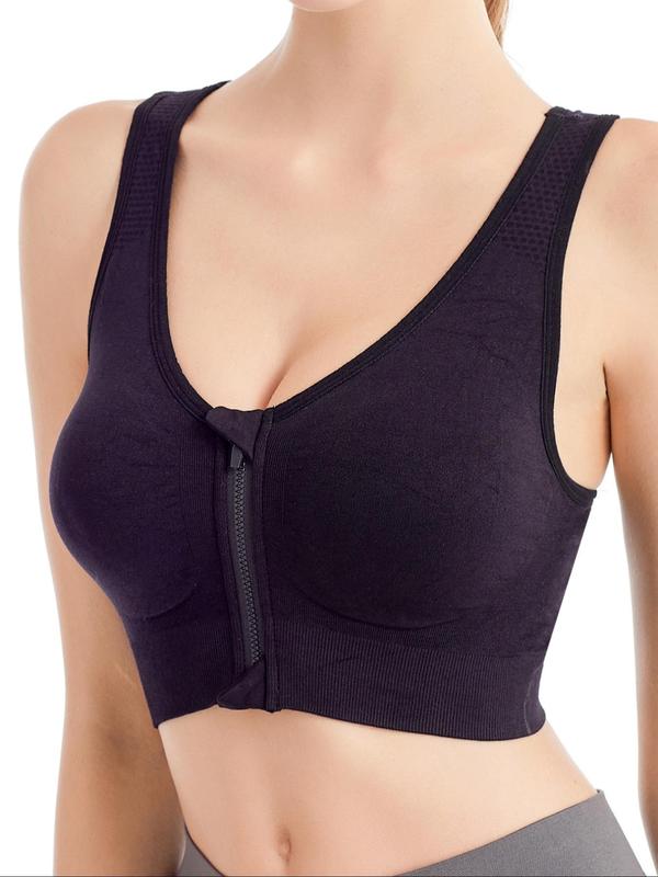 Women's Solid Zipper Front Push Up Bra, Soft Comfortable Breathable Wireless Bra, Women's Lingerie for Daily Wear