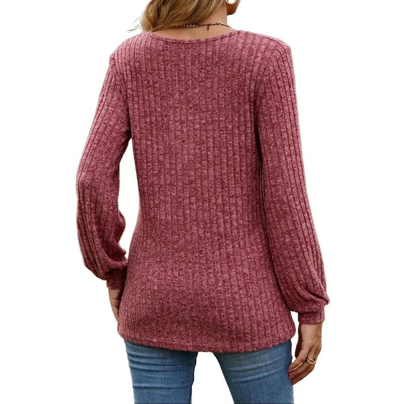 Women Fall Winter Casual Round Neck Long Sleeve Button Brushed Pullover