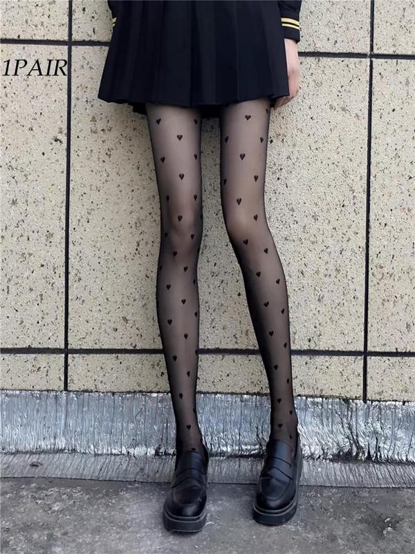 Women's Heart Print Sheer Tights, Casual Comfy Breathable Pantyhose for Daily Wear, Ladies Stockings for All Seasons