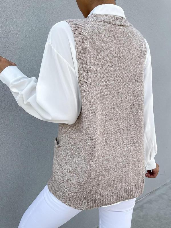 Women's Solid V Neck Sweater Vest, Casual Sleeveless Knit Top for Spring & Fall, Fashion Women's Knitwear for Daily Wear