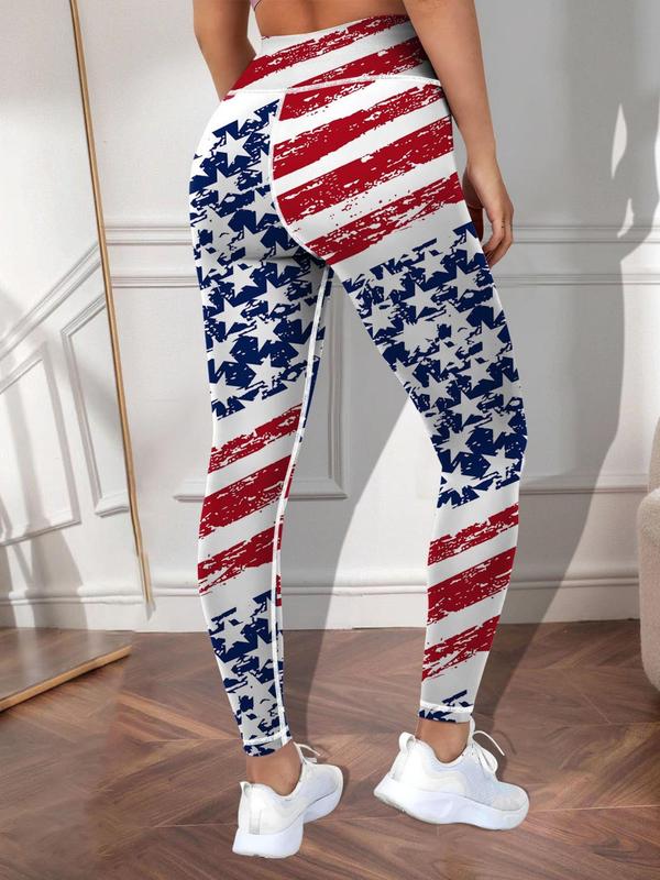 Women's Flag Print High Waist Leggings, Casual Comfy Breathable Skinny Pants for Daily Wear, Ladies Bottoms for All Seasons