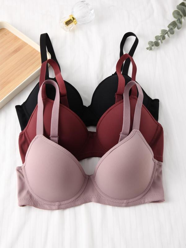 Women's Basic Solid Adjustable Strap Underwrite Bra, Back To School Wear, Lady Minimalist Soft Comfortable Breathable Spaghetti Strap Push Up Bra, Summer Bras for Women, Lingerie & Underwear, Womenswear