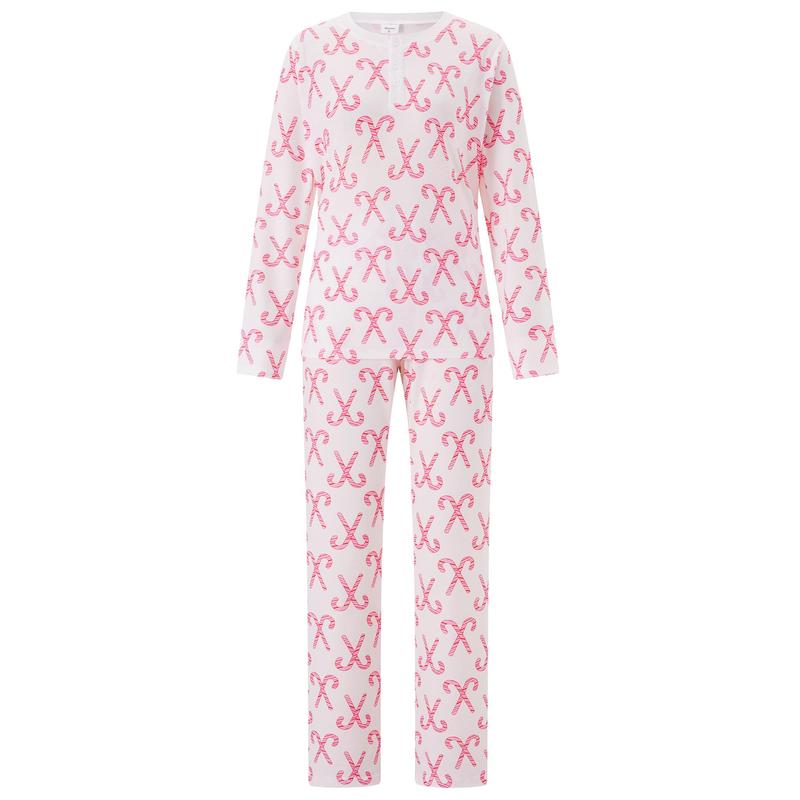 Pink Christmas Pajamas for Family Long Sleeve Candy Cane Print Tops + Pants Set Holiday Sleepwear