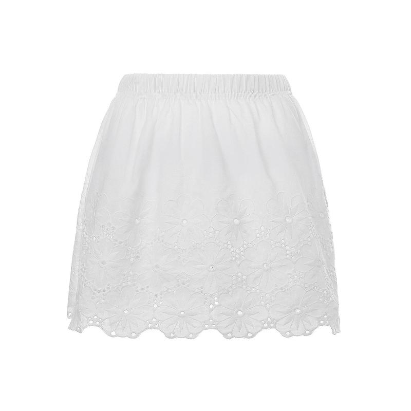 Women Basic Lace Skirt, Lace Stitching Cutout Elastic Waist Short Skirt for Ladies, S M L XL, Black White