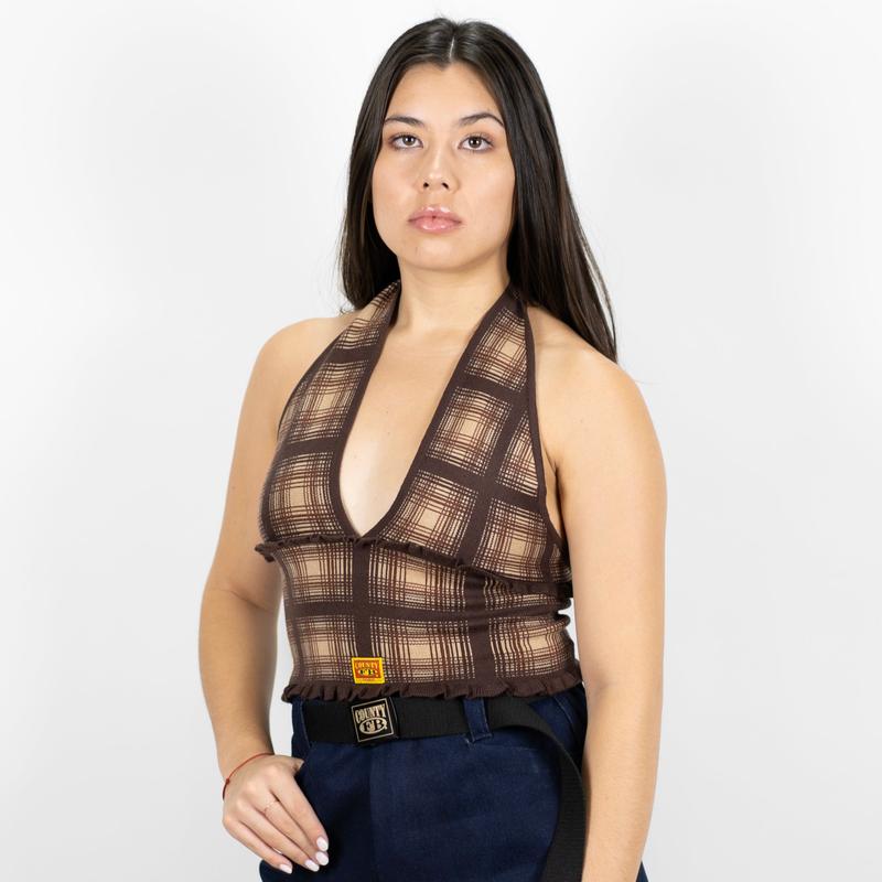 FB County Flannel Backless Halter Top