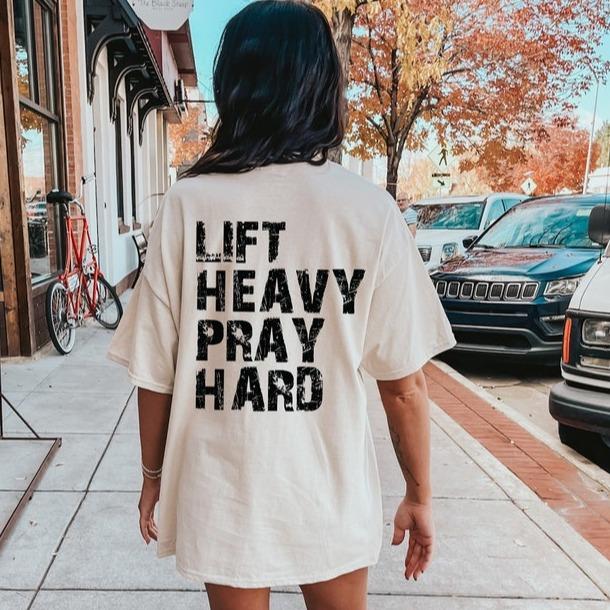 Lift Heavy Pray Hard Shirt, Christian Themed Shirt For Women, Trendy Christ Gym Buddy T-shirt, Gift For Christian Bff, Tee shirt for Daily Wear, Gym Tee Shirt