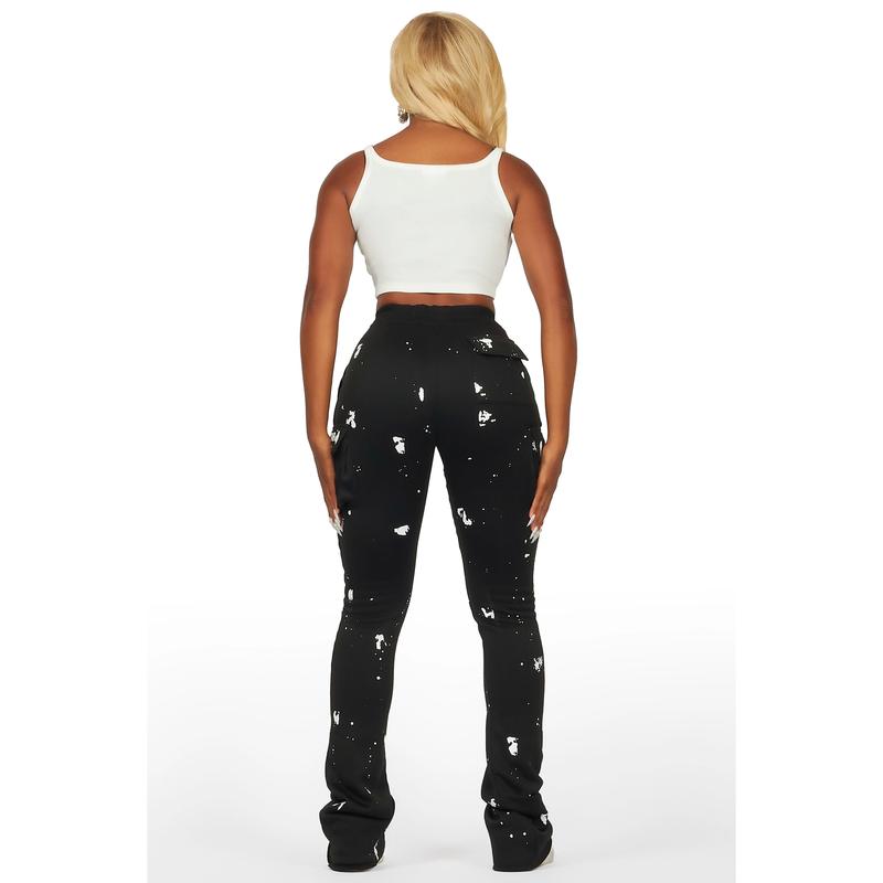 Antonia Black Cargo Stacked Track Pant