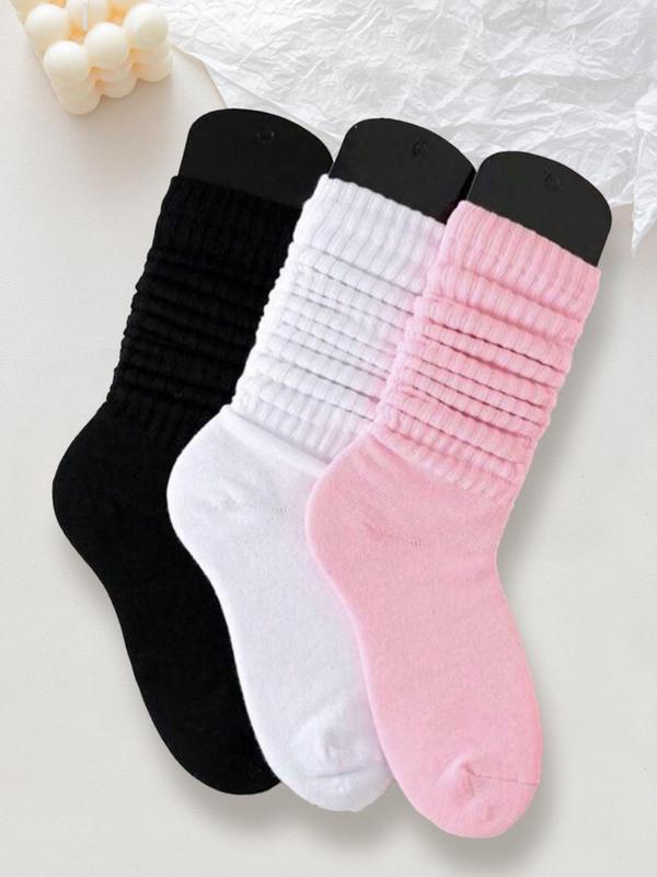 Women's Solid Crew Socks, Baggy Socks, Basic Simple Comfort Mid Calf Socks For Daily Wear, Women's Socks For All Seasons