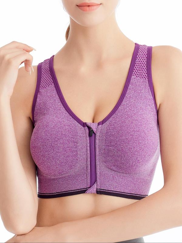 Women's Solid Zipper Front Push Up Bra, Soft Comfortable Breathable Wireless Bra, Women's Lingerie for Daily Wear