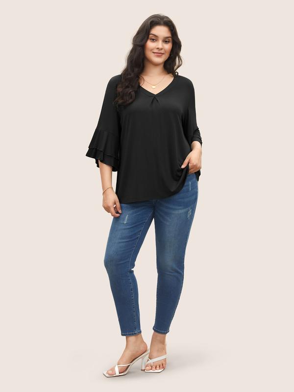 BloomChic Supersoft Essentials Ruffle Layered Sleeve Pleated T-shirt