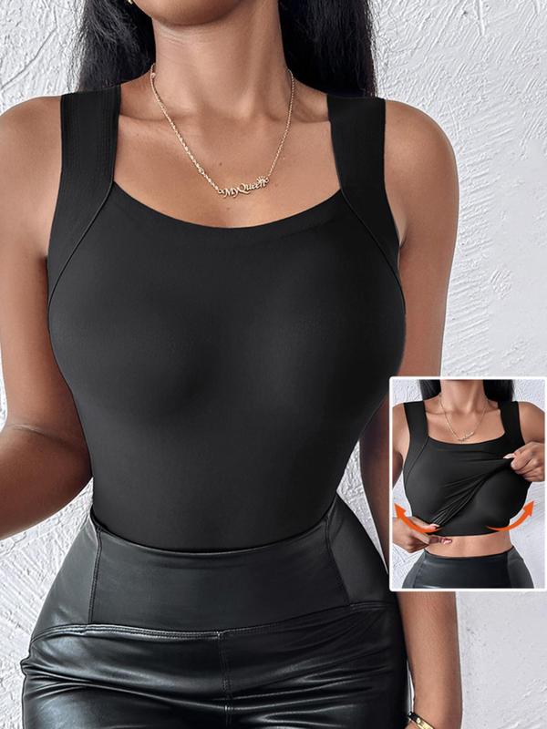 Women's Solid Square Neck Tank Top, Casual Sleeveless Top for Summer, Ladies Clothes for Daily Wear