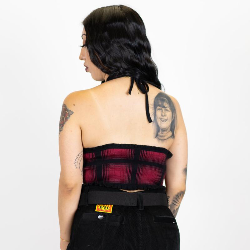 FB County Flannel Backless Halter Top