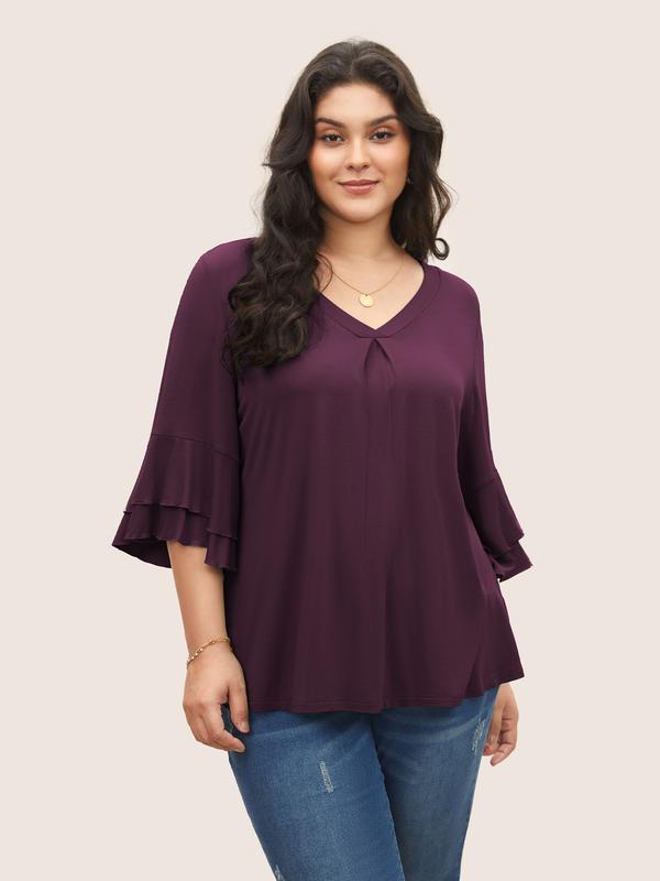 BloomChic Supersoft Essentials Ruffle Layered Sleeve Pleated T-shirt