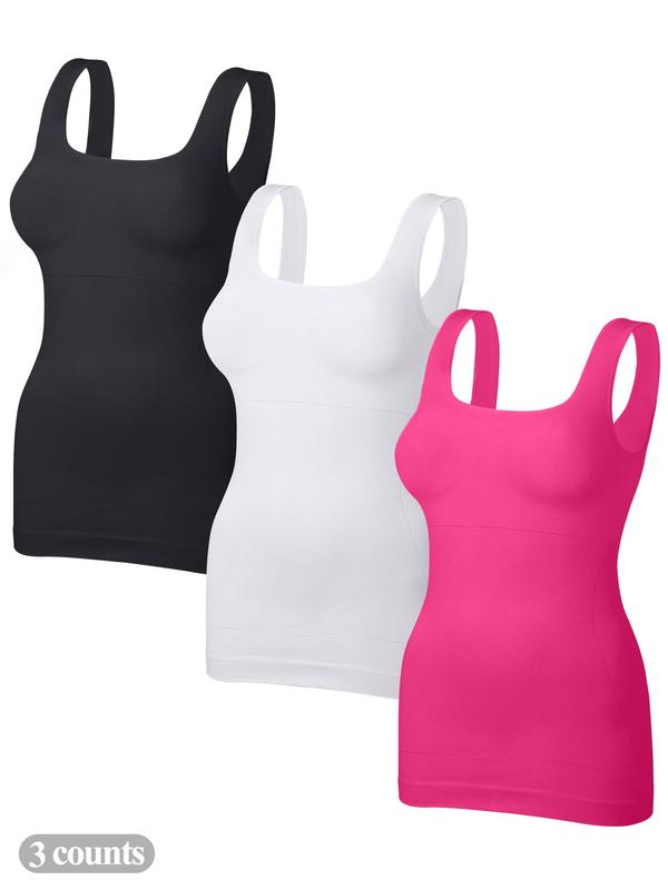 Women's Solid Color Square Neck Shapewear Tank Top, High Stretch Seamless Tummy Control Shaper, Ladies Shapewear for All Seasons