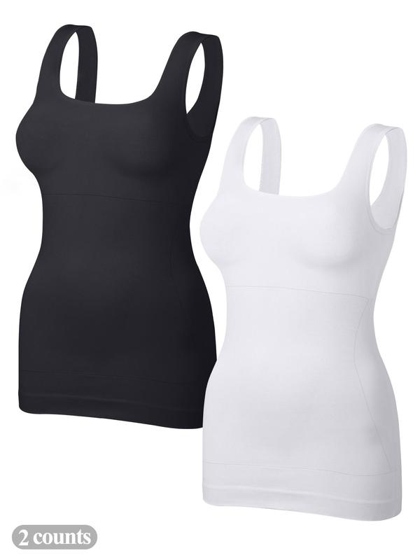 Women's Solid Color Square Neck Shapewear Tank Top, High Stretch Seamless Tummy Control Shaper, Ladies Shapewear for All Seasons