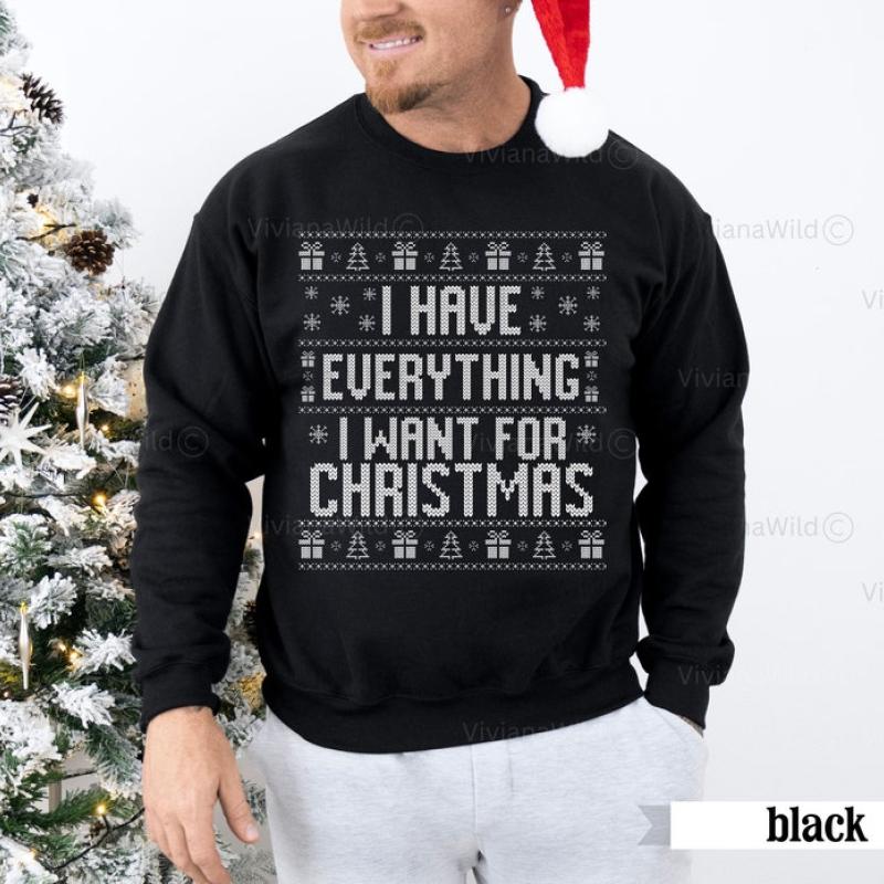 Ugly Christmas Sweater Couple, Funny Ugly Matching Christmas Sweatshirt, I Have Everything I Want Couples Christmas Sweater, Funny xmas gift