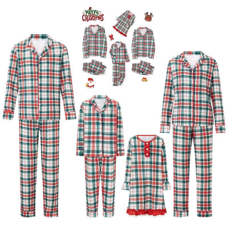 Matching Christmas Pajamas For Family Plaid Print Holiday Pajamas Sleepwear Tops Pants Dress