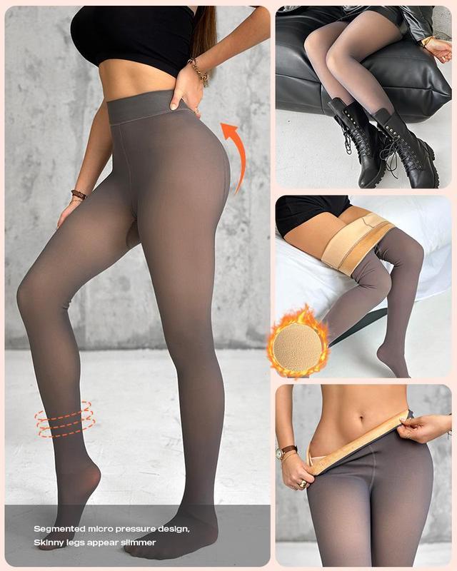 High Waist Fleece Lined Tights Fake Translucent Thermal Pantyhose Leggings Sheer Tights