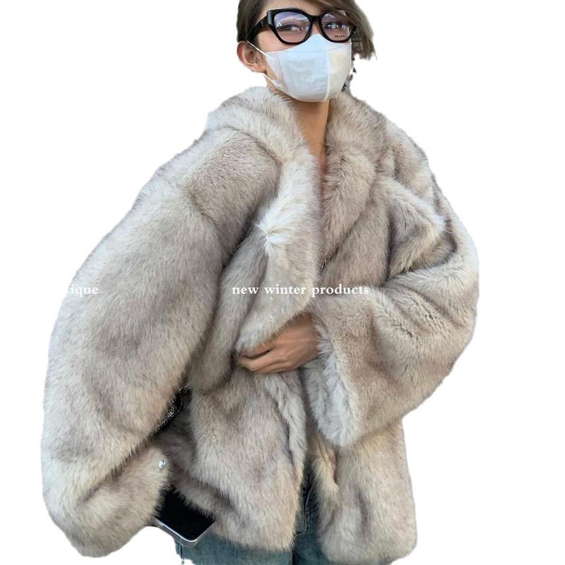 New Toka Faux  Fur Coat Women's Mid-Length Elegant Lapel Loose Internet Hot Plush Coat Womenswear Jackets