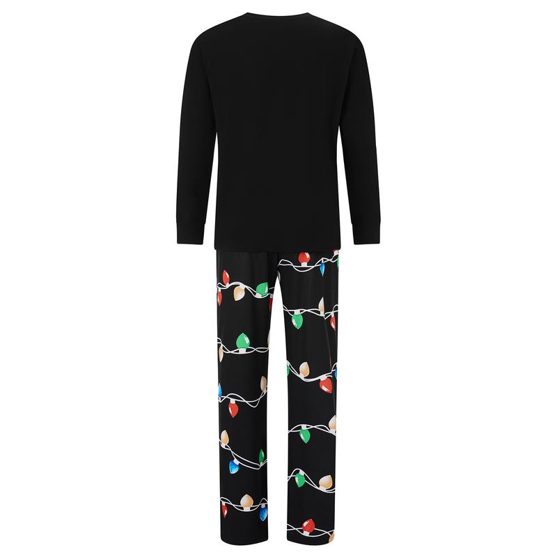 Christmas Pajamas For Family Family Matching Christmas Pajama Set String Light Print Long Sleeve Tops Elastic Waist Long Pants