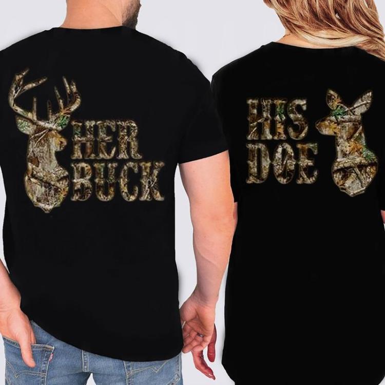 Her Buck His Doe Shirt, Camo Shirt, Hunting Couples T-shirt, Matching Deer Tee, Buck and Doe Shirt, Outdoor Couple Matching Shirt, BF Shirt, GF Shirt, Lover Matching Shirt, Unisex Couple Shirt Gift For Women, For Men