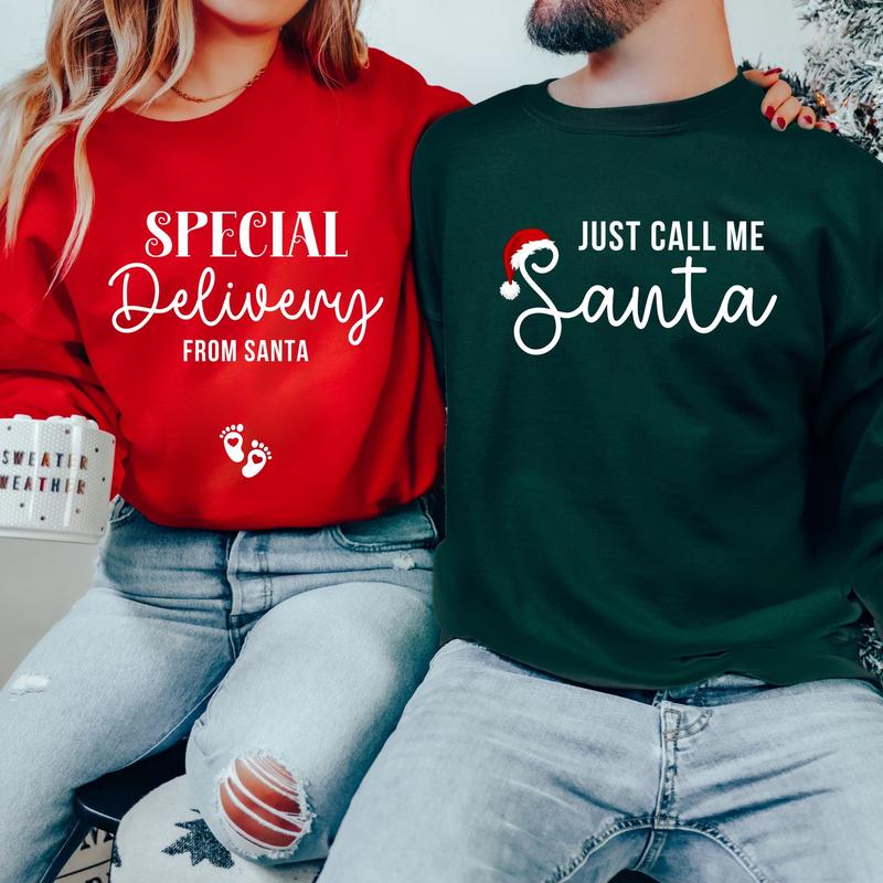 Couples Christmas Pregnancy Announcement Sweatshirt, Funny Christmas Pregnancy Shirt, Couple Matching Christmas Shirt, Xmas Maternity Tee Z0E