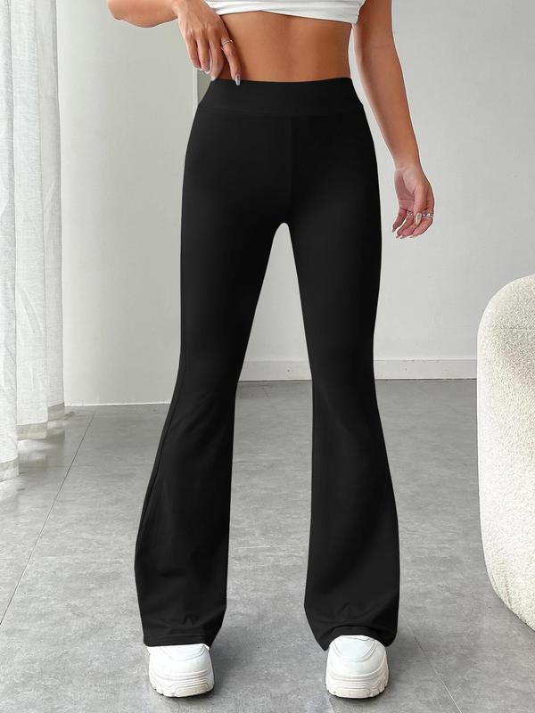 Women's Solid High Waist Flare Leg Pants, Casual Comfy Bell Bottom Trousers for Daily Wear, Ladies Bottoms for Fall & Winter