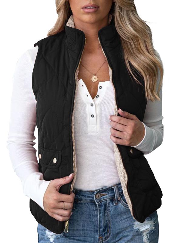 PiePieBuy Women's Winter Vest Casual Sherpa Fleece Vest Warm Gilet Outerwwear Stand Collar Quilted Jacket Vest with Pockets