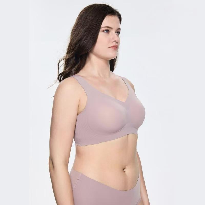 Jelly Wireless T-shirt Bra - seamless,magic uplifting, full coverage, anti-slip, Plus Size Friendly, Comfortable,Soft, Womenswear, Everyday, PushUp, Spandex, Underwear, Lady,Clothing, Basic, Vneck Gamis Clothe