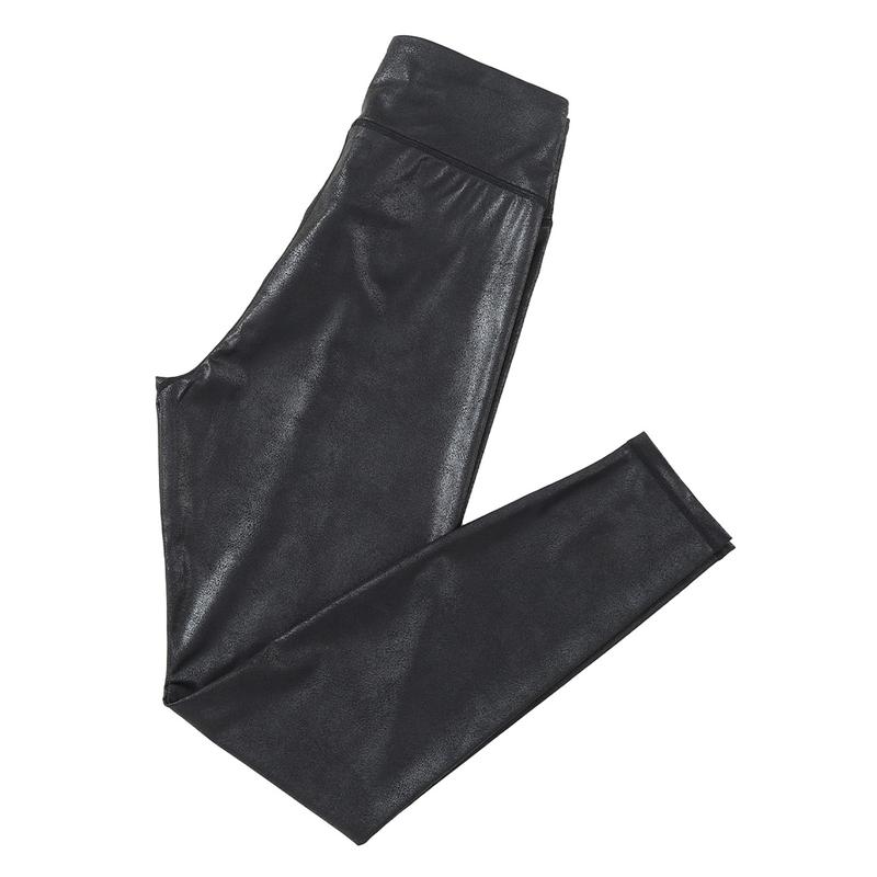 Black Crossed Dip Waist Sleek Leather Leggings Women Comfort Basic Bottom