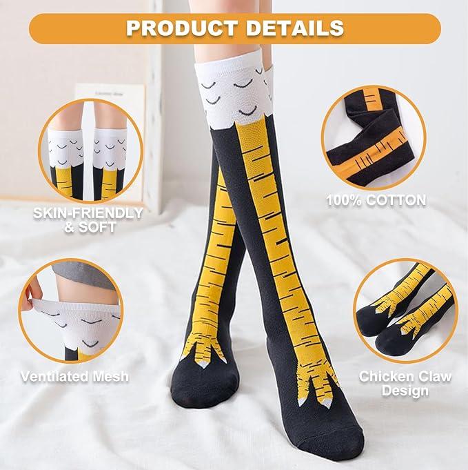 3 Pairs Chicken Leg Socks, 3D Chicken Socks, Funny Knee-High Chicken Feet Socks, Chicken Legs Socks,Funny Birthday Party Christmas Gifts Chicken Leg Socks For Men Women Kids