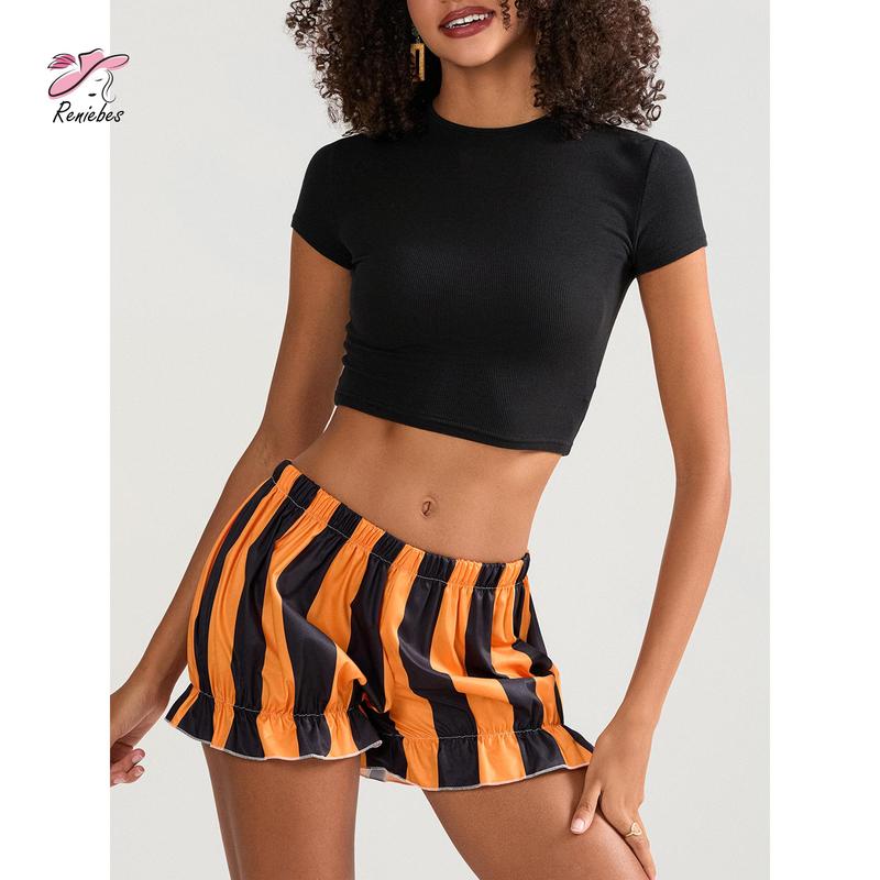 Women's Fashion Bloomers Shorts Halloween Stripe Elastic Waist Short Pants Summer Casual Shorts