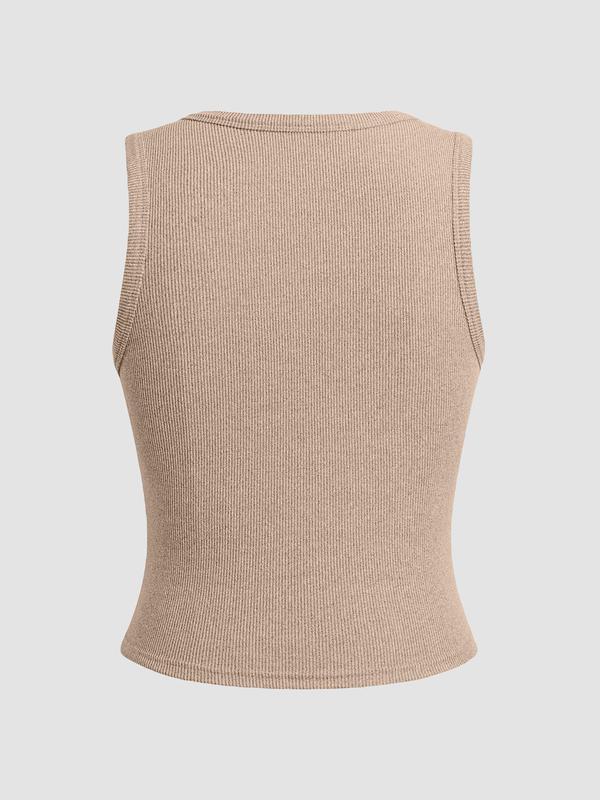 Plain Button Front Ribbed Crop Tank Tops for Women, Casual Comfort Womenswear, Sleeveless Round Neck Top for Daily Wear, Ladies Clothes for Fall, Tank Tops for Women  80s Fashion