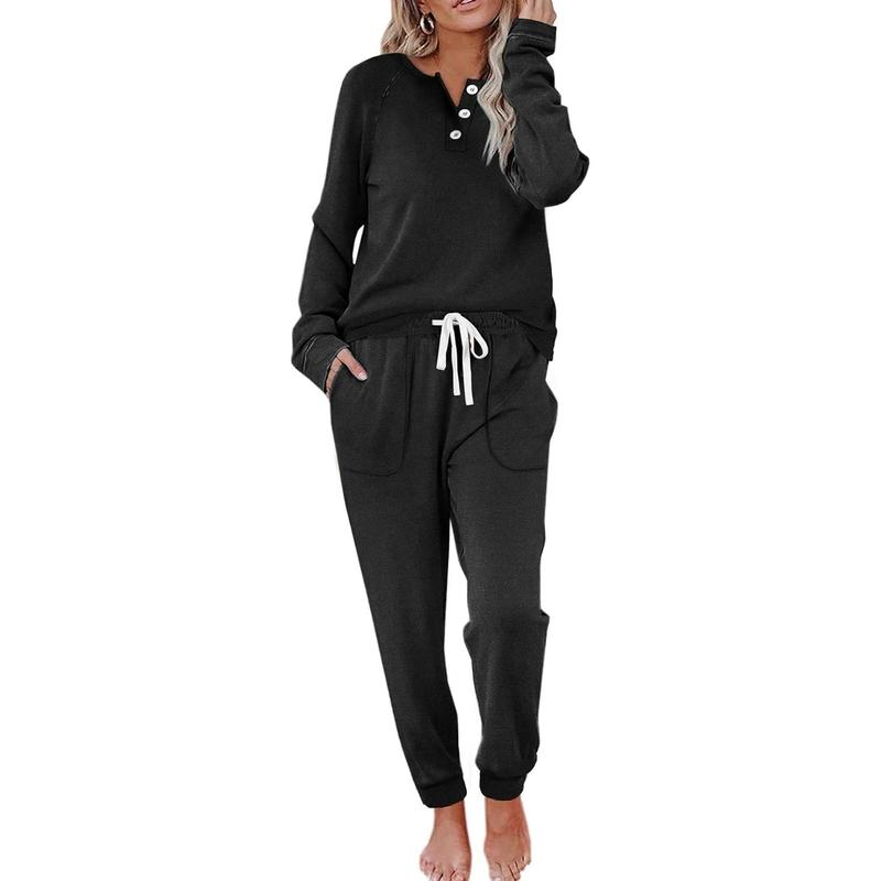 WIHOLL Two Piece Outfits for Women Lounge Sets Button Down Sweatshirt Sweatpants Sweatsuits Set with Pockets