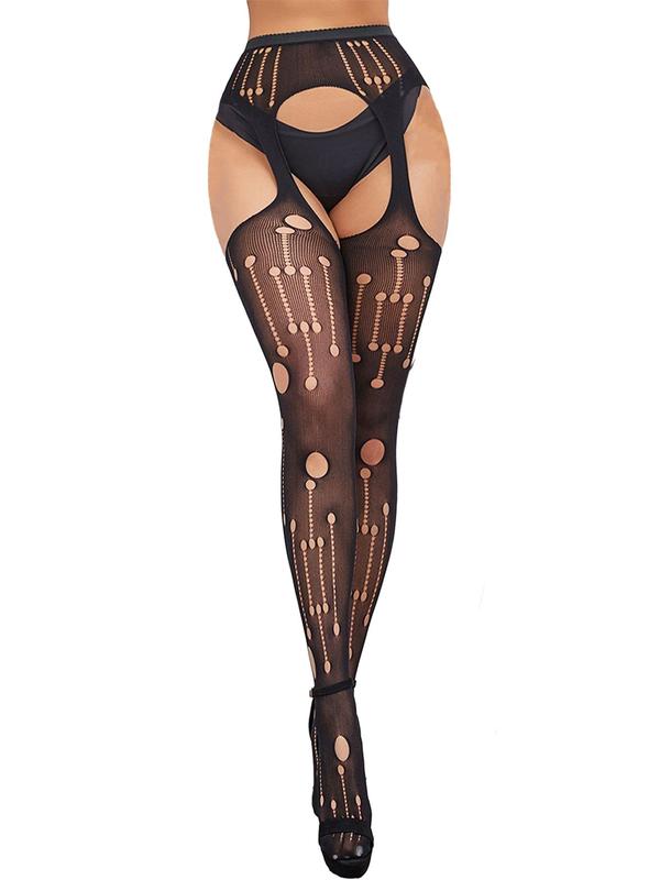 Women's Solid Graphic   Floral Hollow Out Sheer Garter Fishnet Stockings, Sexy Comfy Breathable Thigh High Stockings for Party, Ladies Stockings for All Seasons