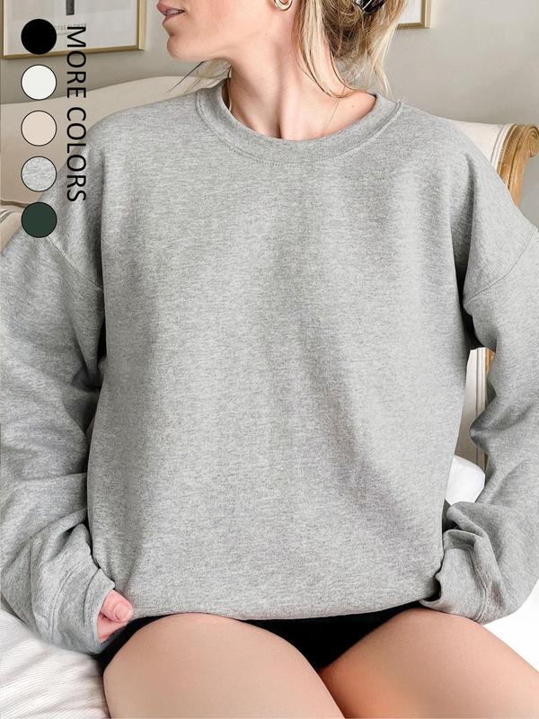 Women's Solid Color Thermal Lined Crew Neck Sweatshirt, Casual Long Sleeve Pullover for Fall & Winter, Women's Clothes for Daily Wear