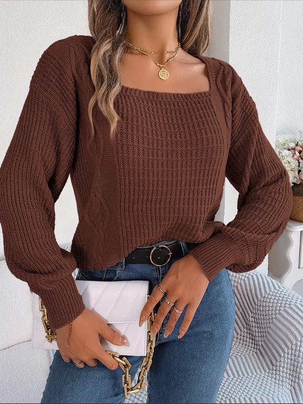 Women's Plain Textured Square Neck Drop Shoulder Sweater,  Fall Outfits 2024, Fashion Casual Long Sleeve Jumper for Daily Outdoor Wear, Women's Knit Top for Spring & Fall