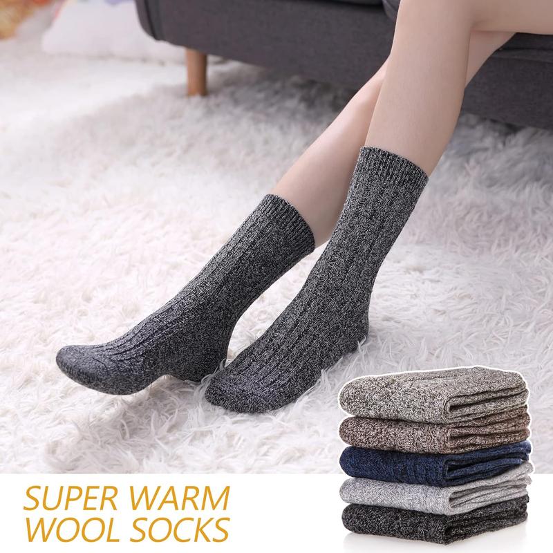 Womens 5 Pairs Soft Thick Comfort Casual Cotton Warm  Crew Winter Socks