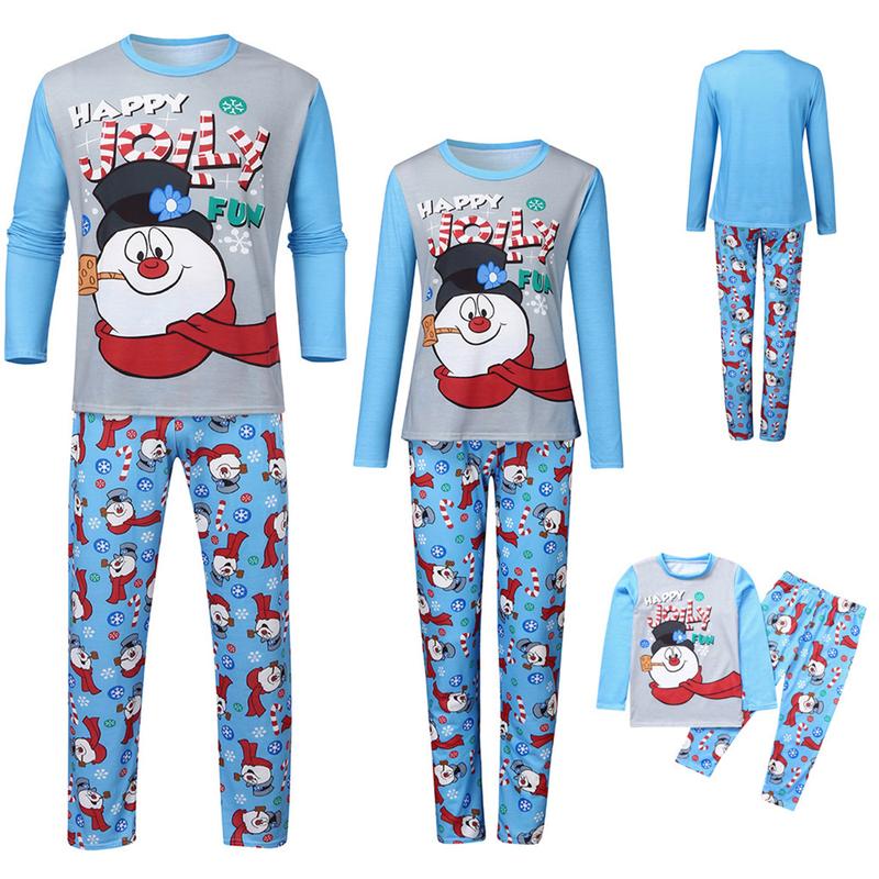 New Family Matching Christmas Pajamas Set Cotton Christmas Snowman Print T-Shirt Pants Pajamas for Family